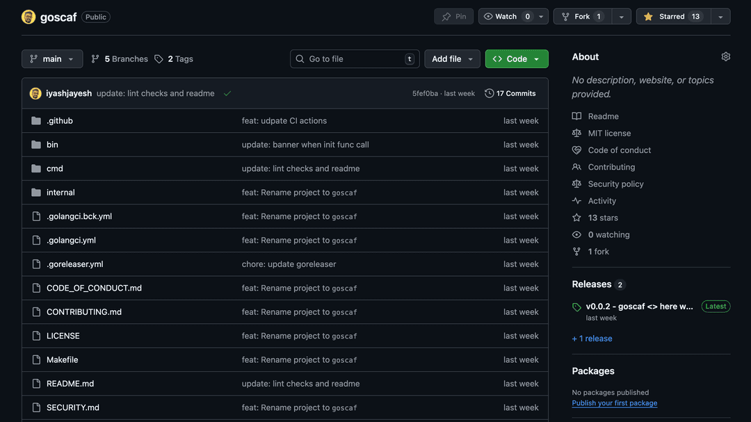 goscaf <> Enterprise-grade Go project scaffolder | OSS