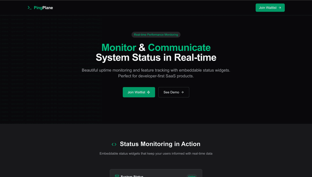 PingPlane - SaaS Uptime Tracker for Indie Hackers and Developers